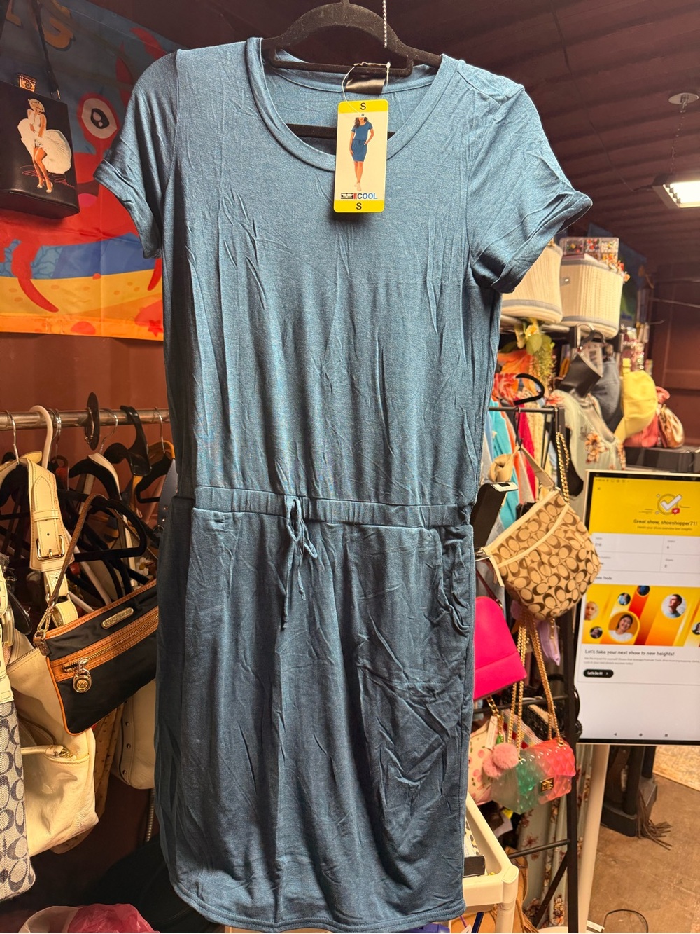 Casual Blue Mini Dress with Drawstring Waist - Unbranded